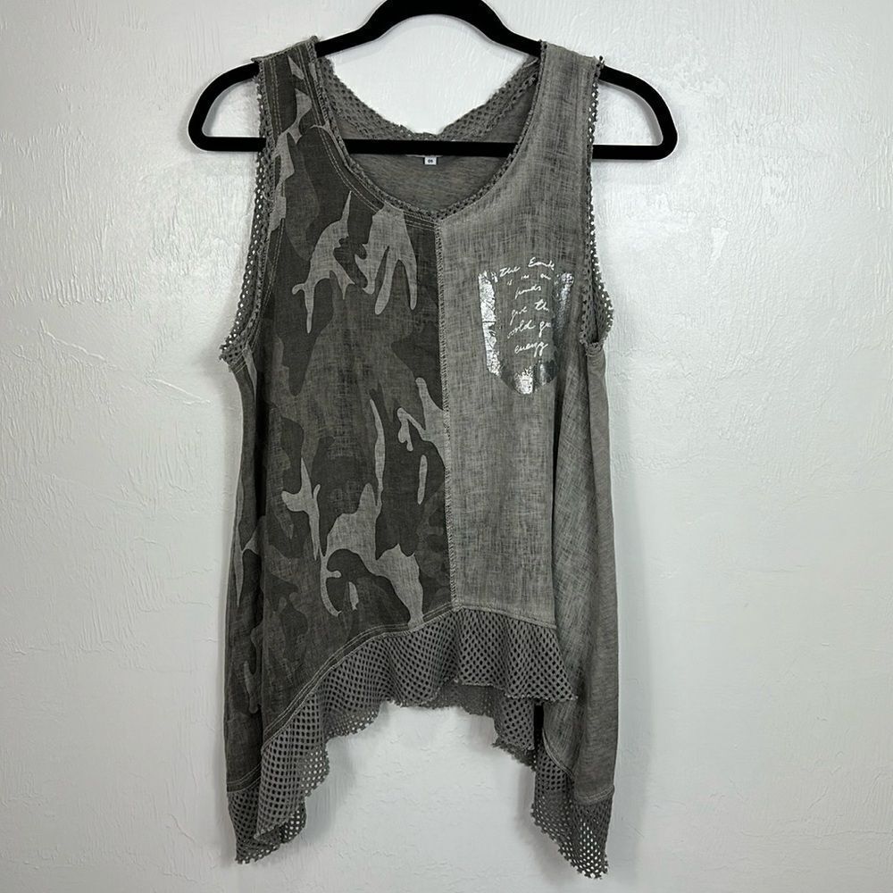 Odette Sleeveless Camo Print Sequined Pocket Tunic Top One Size